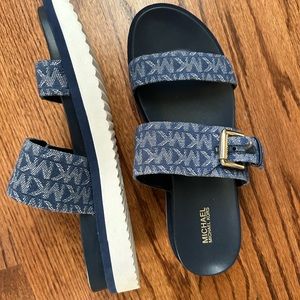 Michael Michael Kors Blue Bo Logo Double Band Slides